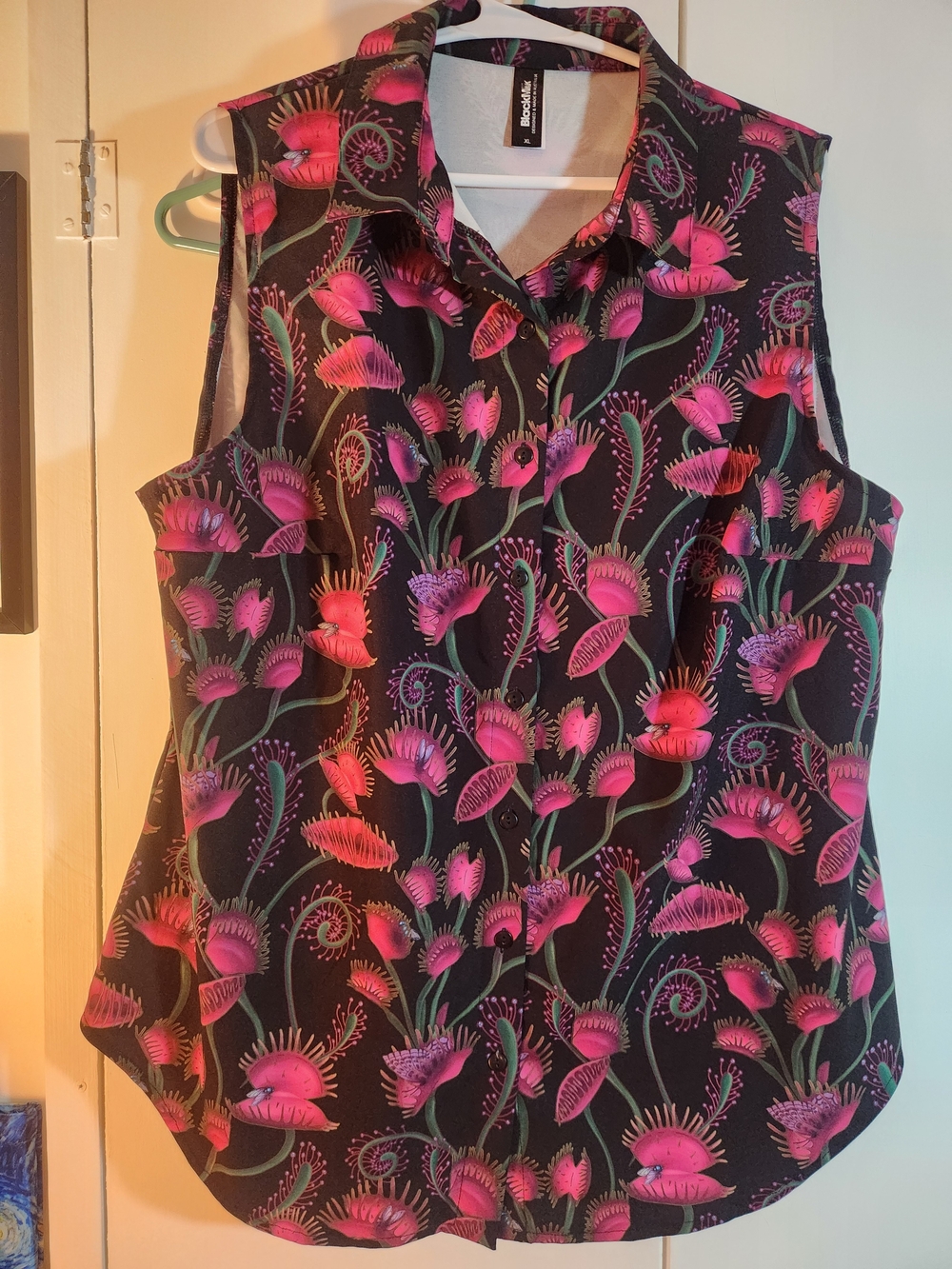 Blackmilk Pink Venus Flap Sleeveless Button-Down Shirt Xl